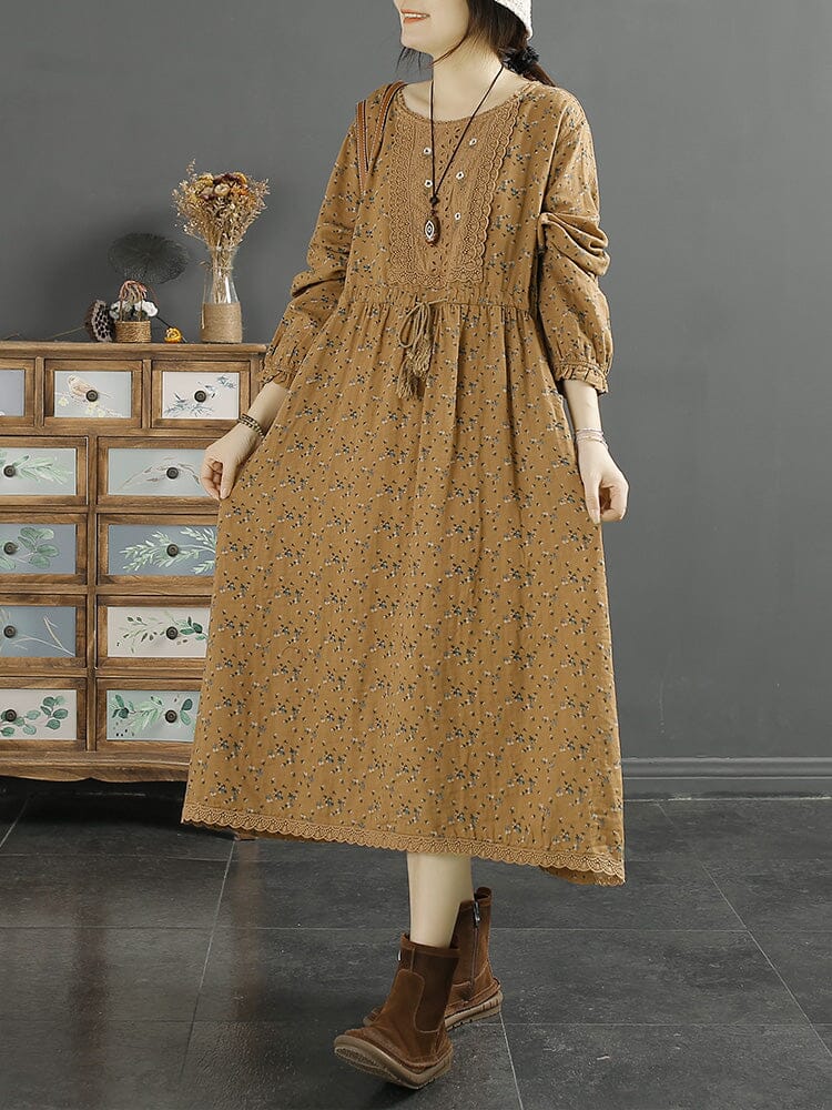 Spring Retro Floral Loose Cotton Linen Dress