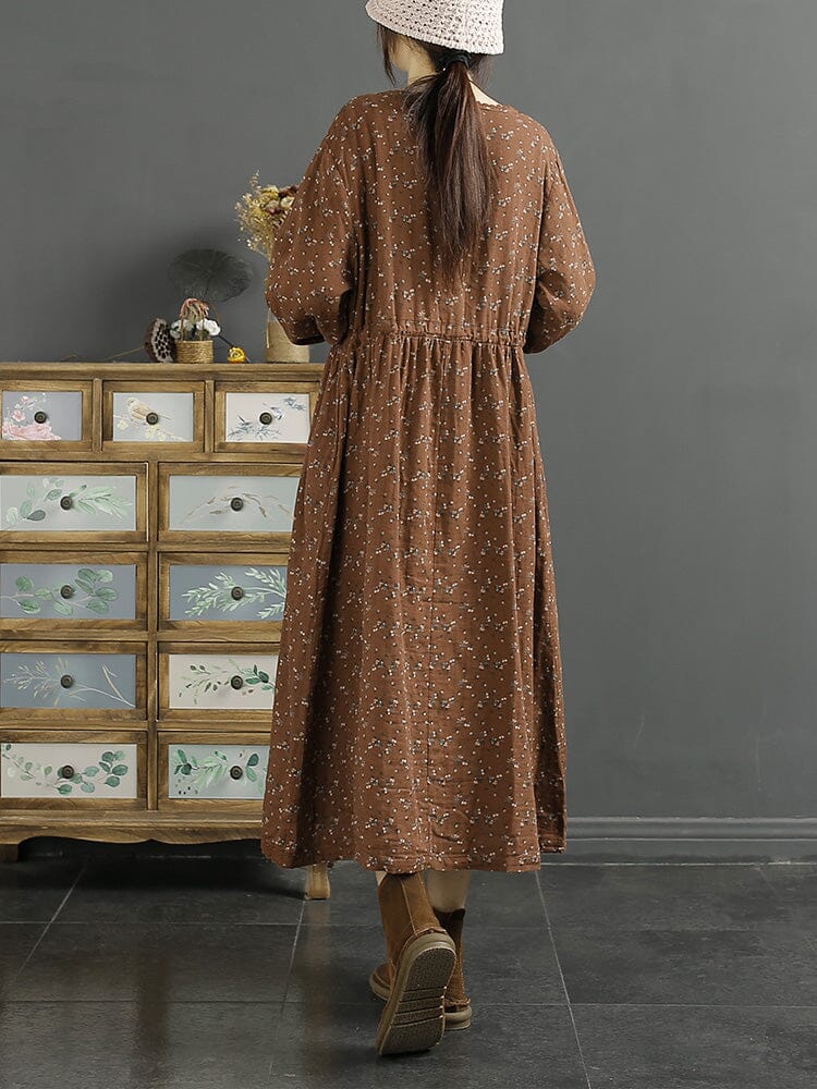 Spring Retro Floral Loose Cotton Linen Dress