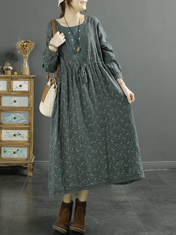 Spring Retro Floral Loose Cotton Linen Dress