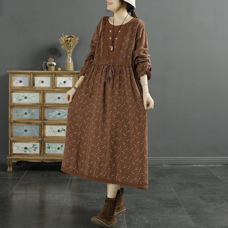 Spring Retro Floral Loose Cotton Linen Dress