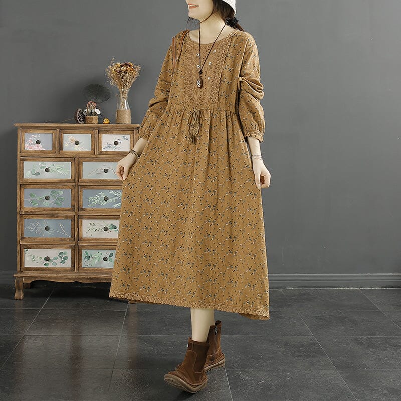 Spring Retro Floral Loose Cotton Linen Dress