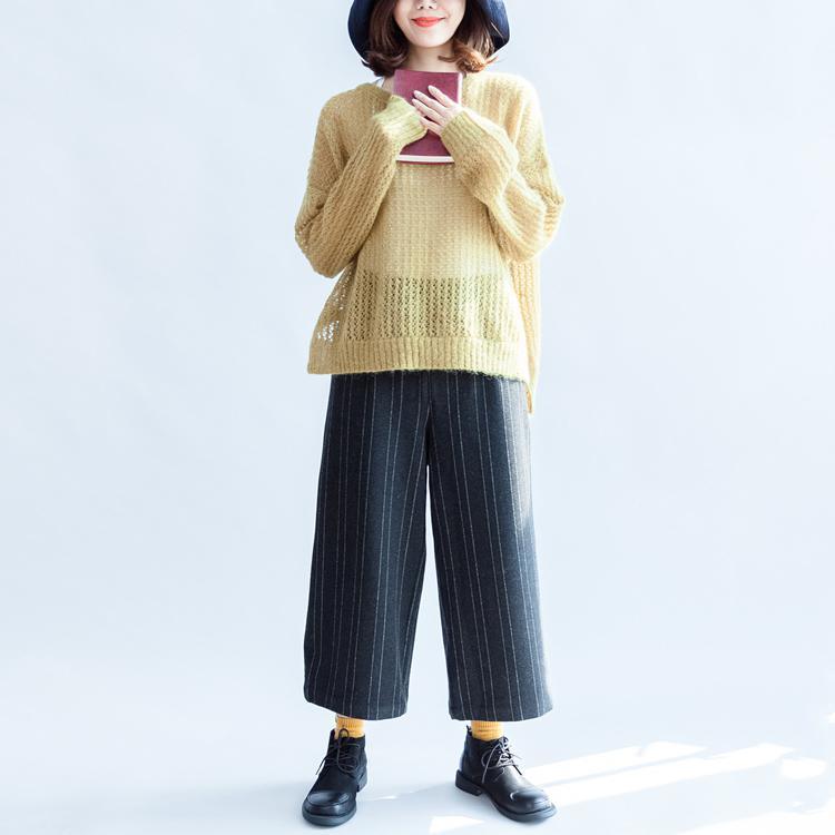 autumn 2017 yellow green fashion cotton sweater oversize side open cable knit  sweaters - Omychic