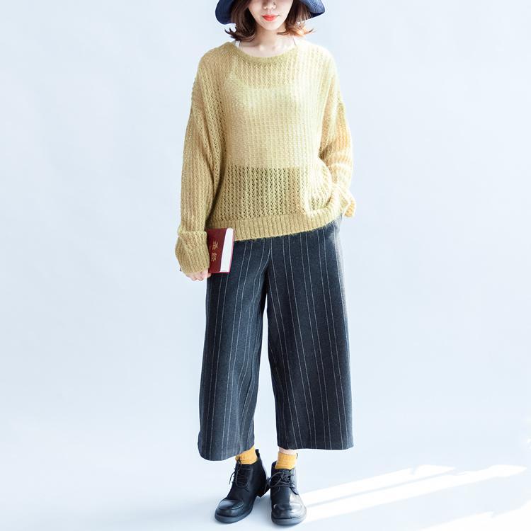 autumn 2017 yellow green fashion cotton sweater oversize side open cable knit  sweaters - Omychic