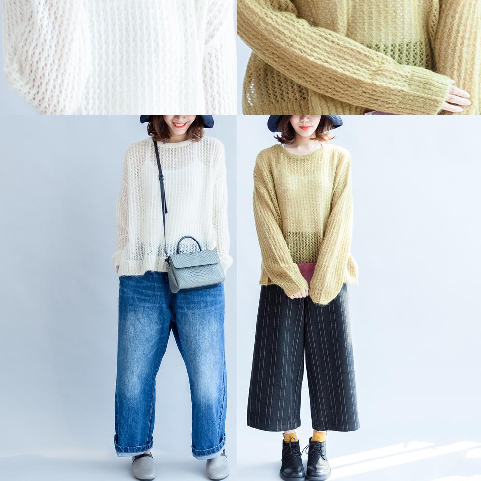 autumn 2017 yellow green fashion cotton sweater oversize side open cable knit  sweaters - Omychic