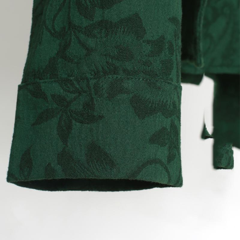 autumn green jacquard linen tops aymmetric hem short coats - Omychic