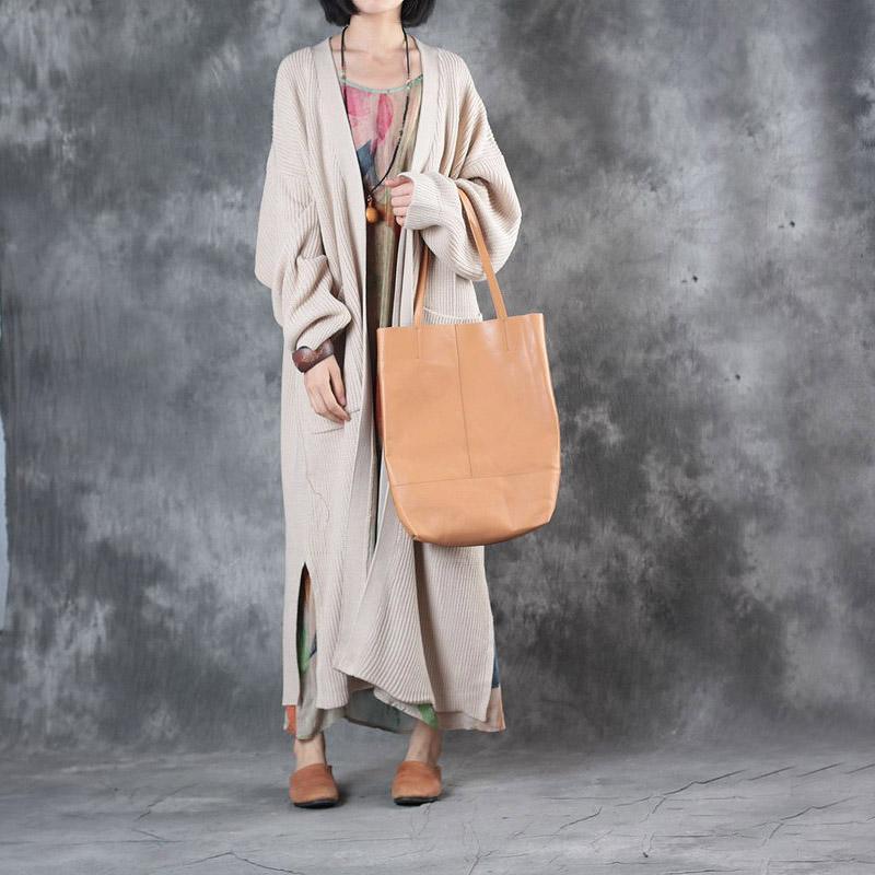 autumn long sleeve beige knit trench coat oversize long sleeve women coats - Omychic