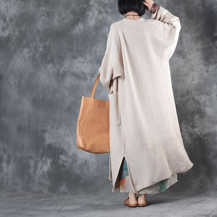 autumn long sleeve beige knit trench coat oversize long sleeve women coats - Omychic