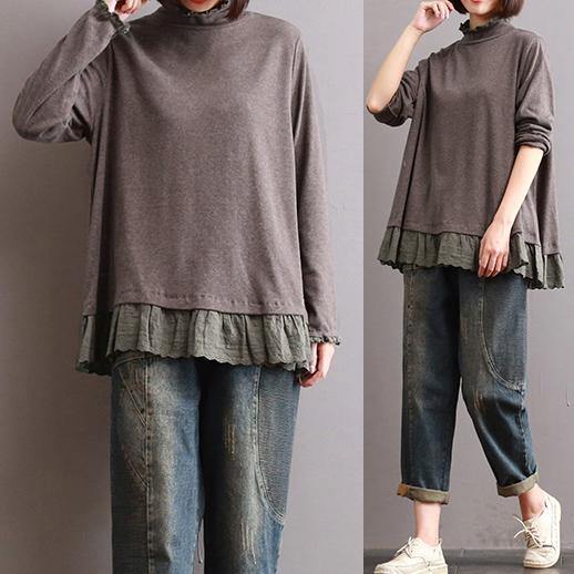 autumn long sleeve cotton t shirt loose patchwork lace casual pullover - Omychic