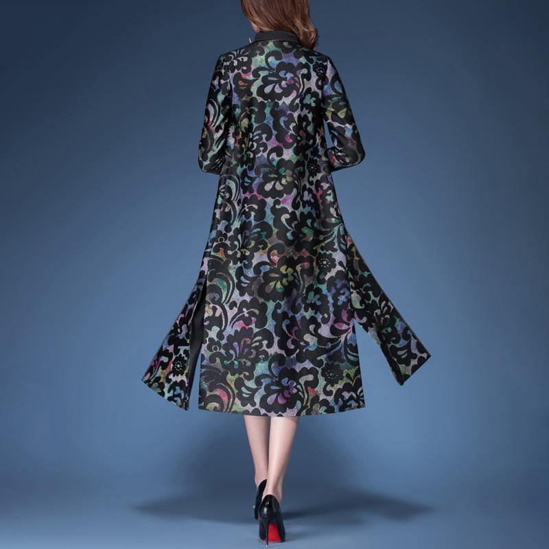 autumn new black prints cotton blended trench coats with sleeveless dress two ieces - Omychic