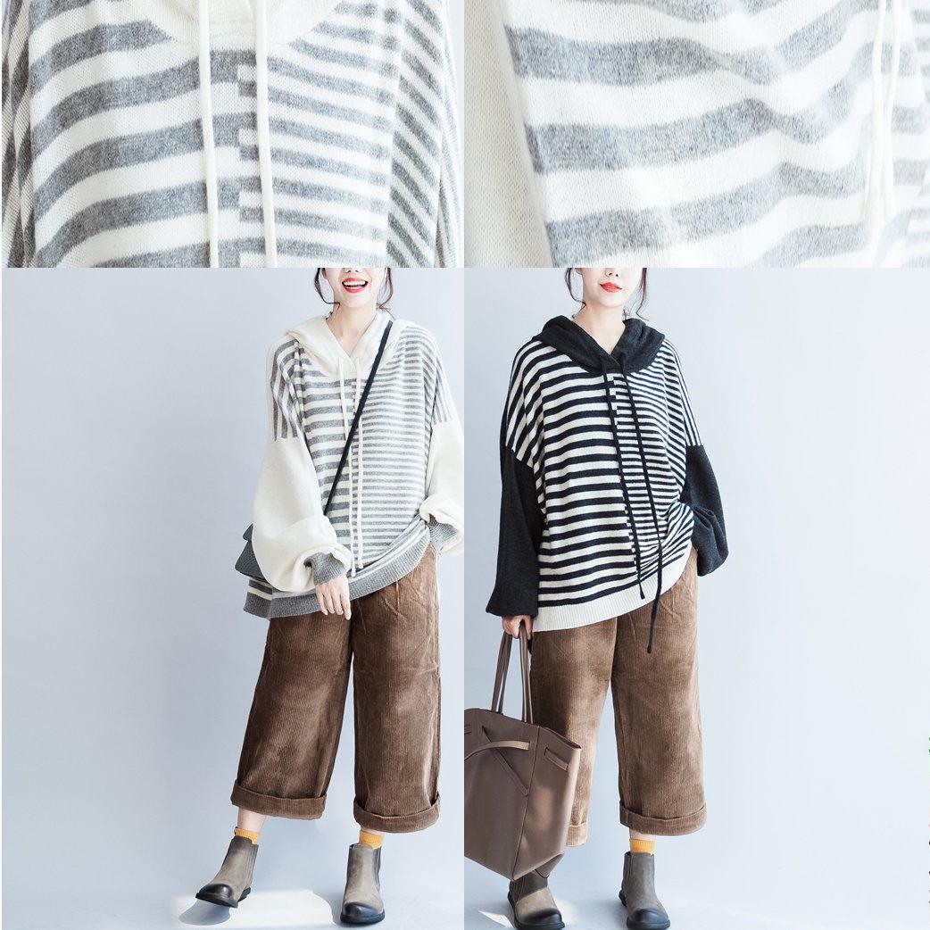 autumn new black thick warm striped patchwork woolen knit tops - Omychic