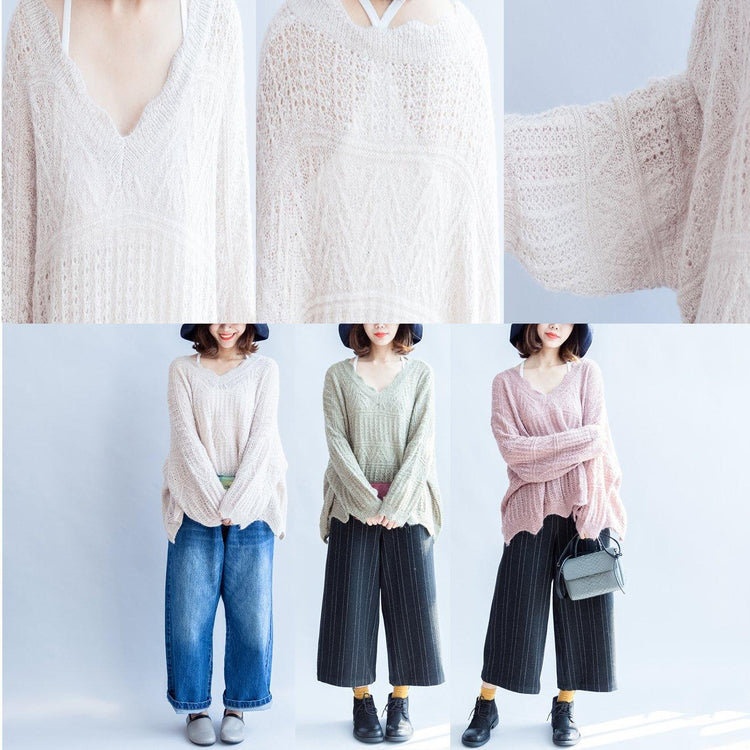 autumn  new cotton knit tops ruffles oversize v neck sweaters - Omychic