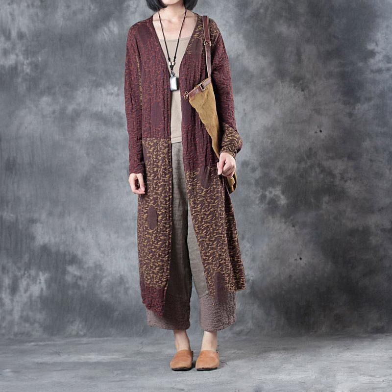 autumn outfits 2021 linen patchwork cardigans oversize casual wrap sweater coat - Omychic