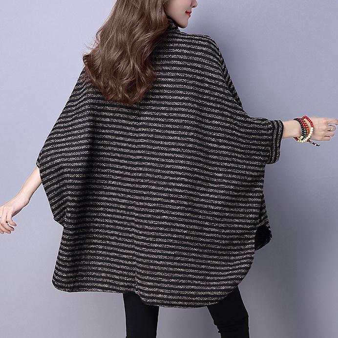 autumn thick black striped sweater tops plus size casual batwing pullover - Omychic