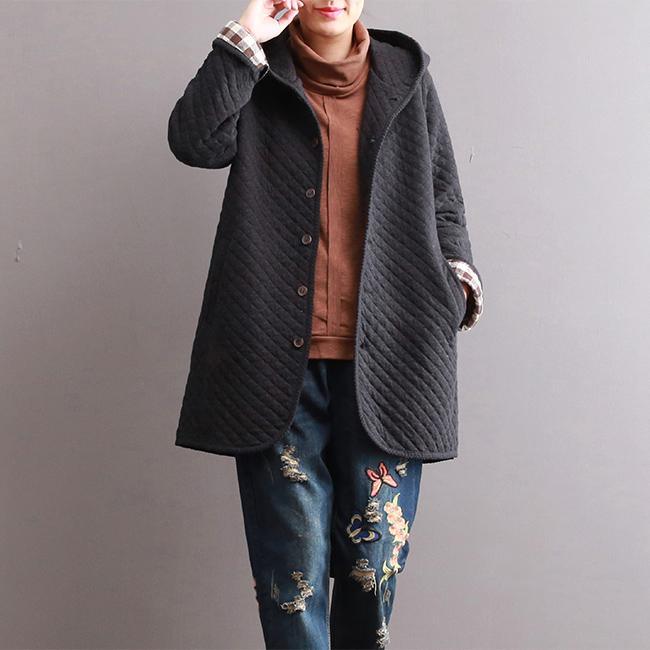 autumn thick warm black cotton outwear loose long sleeve cardigan - Omychic