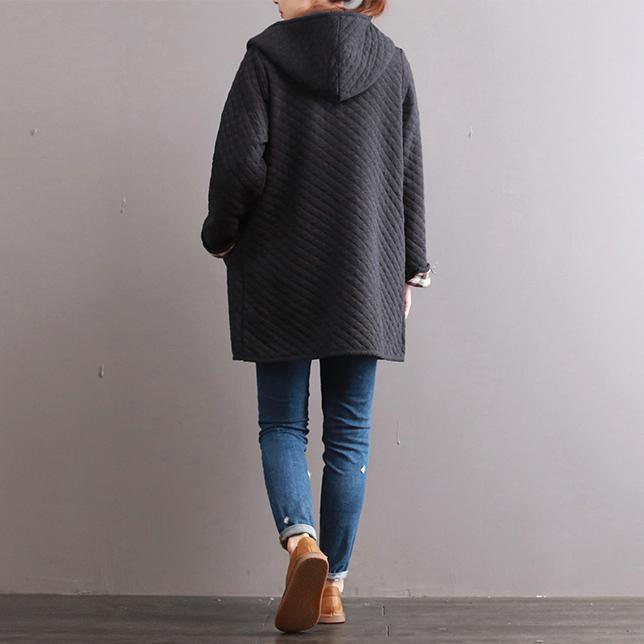 autumn thick warm black cotton outwear loose long sleeve cardigan - Omychic