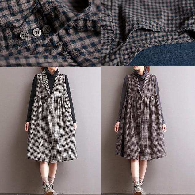 autumn two pieces khaki gird linen waistcoat oversize high waist sleeveless a line dress - Omychic