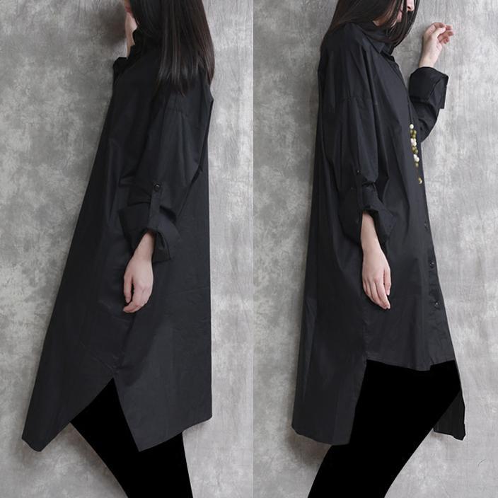 autumn unique black cotton cardigans asymmetric hem oversize long sleeve shirts - Omychic