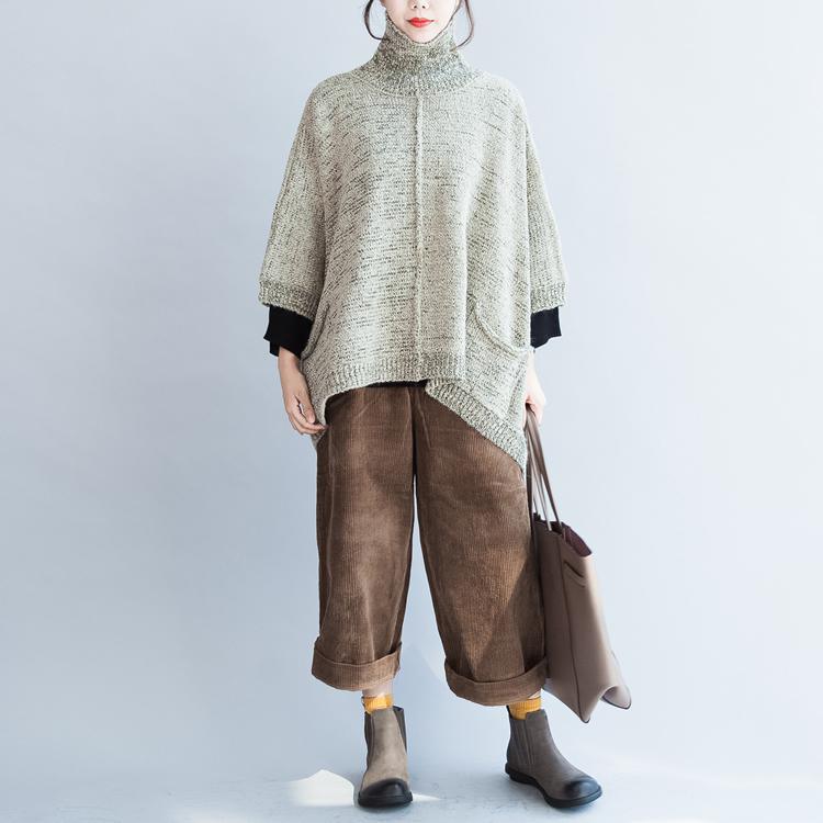 autumn unique cotton pullover sweaters plus size high neck knit tops - Omychic