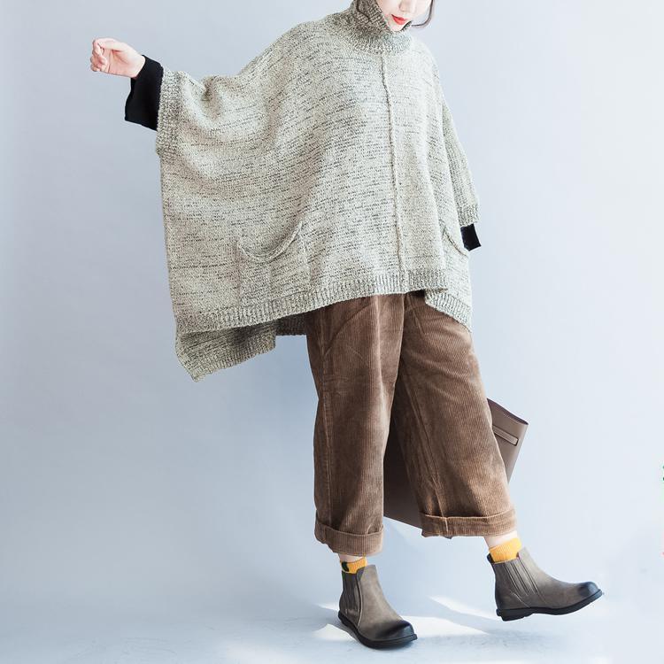 autumn unique cotton pullover sweaters plus size high neck knit tops - Omychic