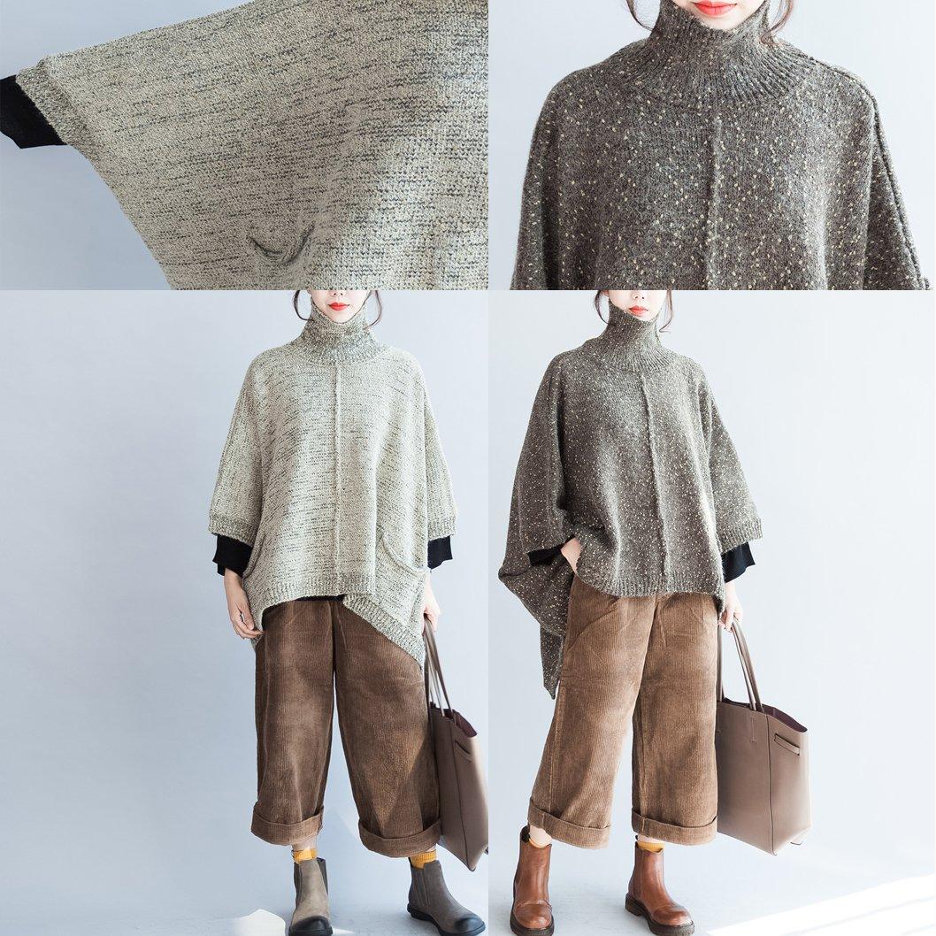 autumn unique cotton pullover sweaters plus size high neck knit tops - Omychic