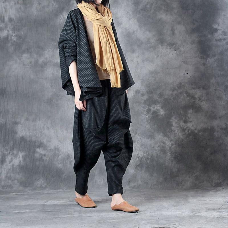 autumn unique women woolen blended chunky oversize coats and asymmetric casual pants - Omychic