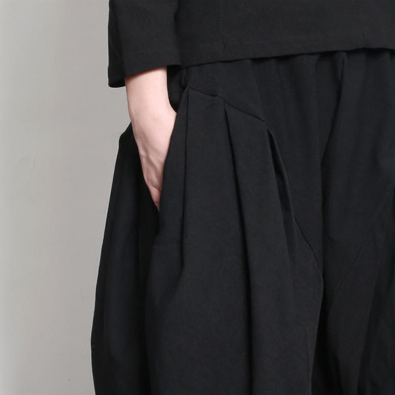 autumn winter black vintage two pieces cotton casual tops and plus size harem pants - Omychic