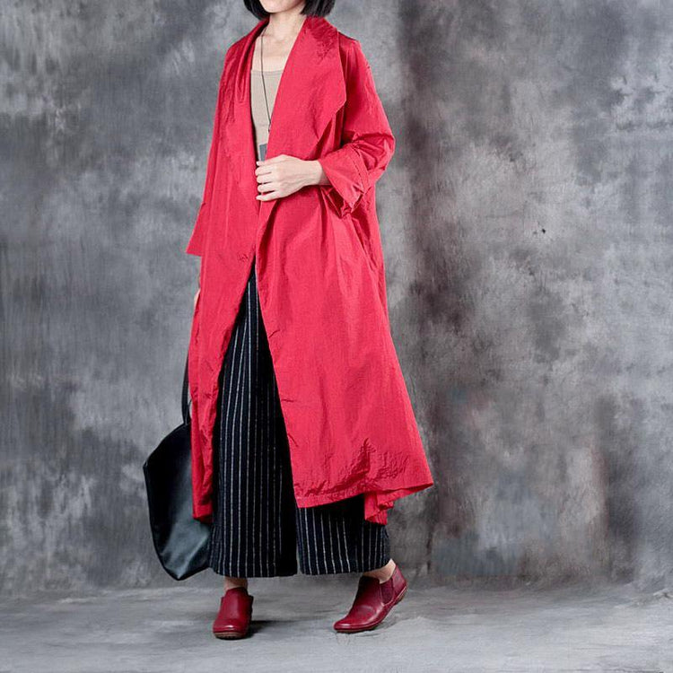 autumn winter red wrap coat plus size long sleeve big hem cardigan - Omychic
