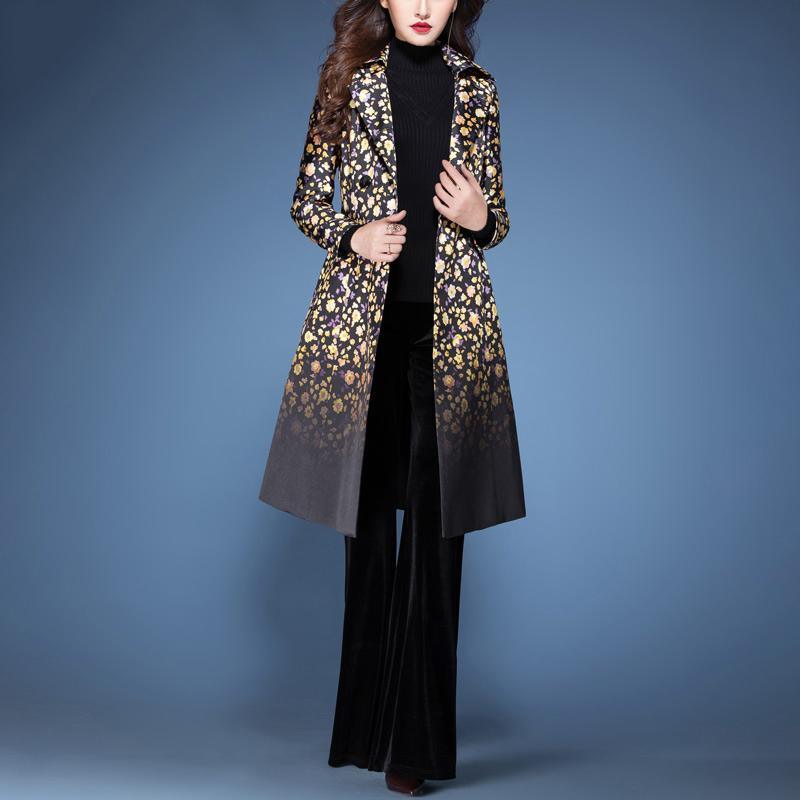 autumn women new fashion prints cotton blended coats slim fit double breast trench coat - Omychic