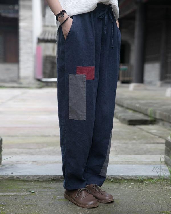 Ladies Vintage Spliced Harem Trousers Female 2020 Autumn Pants - Omychic