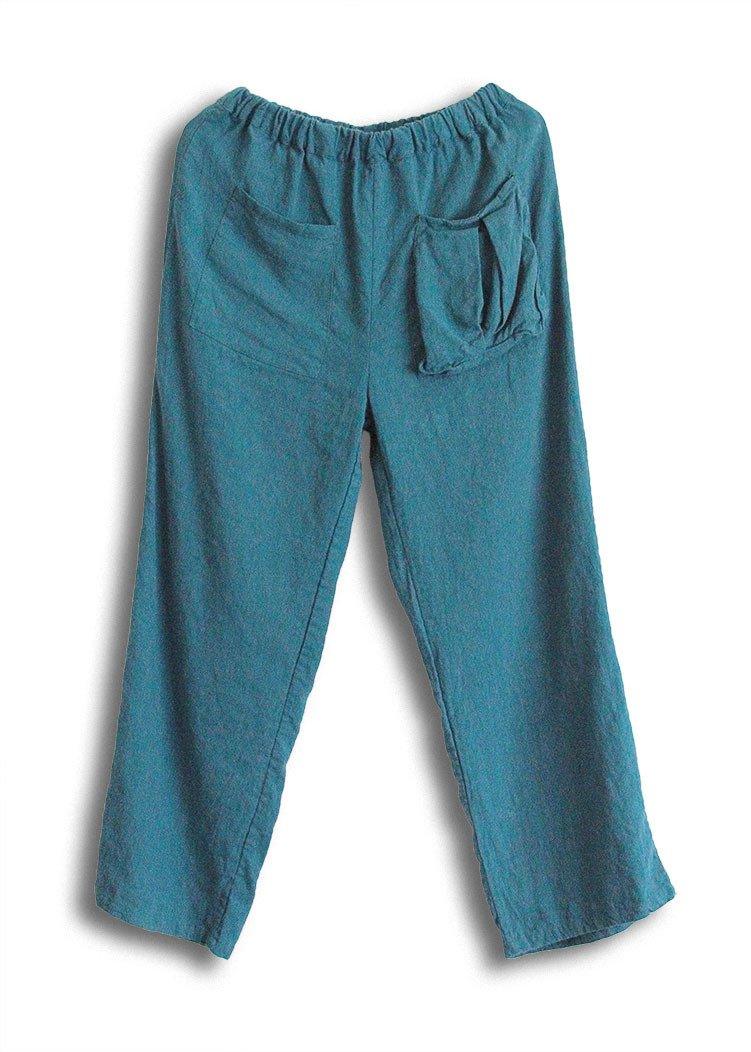 Omychic Loose Elastic Waist Solid Color Cotton Linen Pants Ladies Vintage irregular pockets Trousers Female 2020 Autumn Pants - Omychic