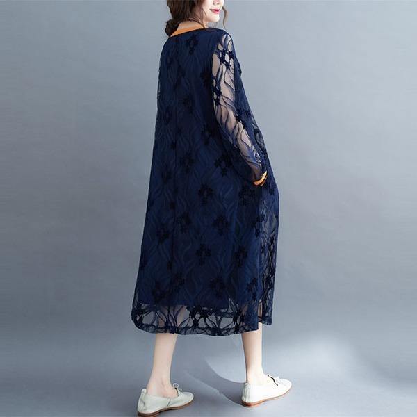 Oversized Women Casual Lace Dresses Style Solid Color Loose Comfortable Ladies Elegant Long Dress - Omychic