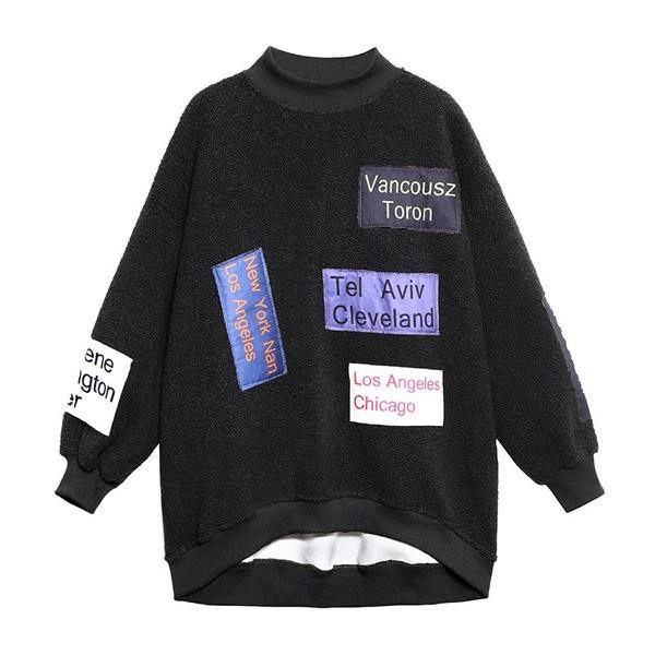 Patchwork Letter Print Pattern Sweatshirt  Winter  Style Temperament All Match Sweatshirt - Omychic