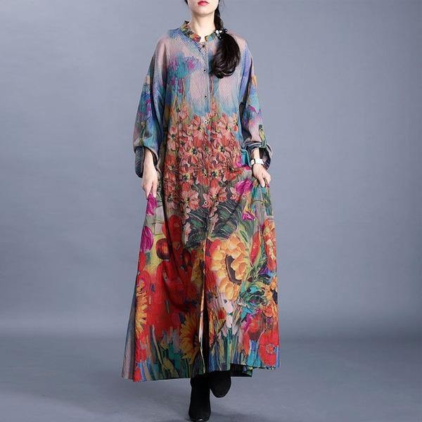 Spring Leisure All-match Fashion Floral Print Loose Comfortable Women Plus Size Coats - Omychic