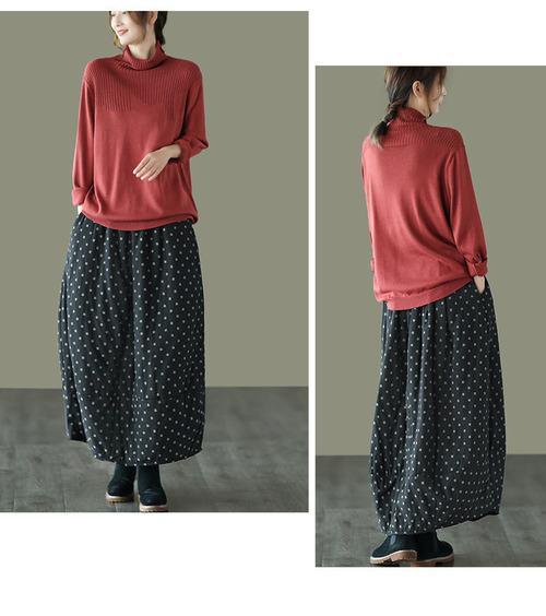 Women Loose Polka Dot Padded Skirts Ladies Vintage Elastic Waist Skirt Female Cotton Linen Winter Skirts 2020 - Omychic