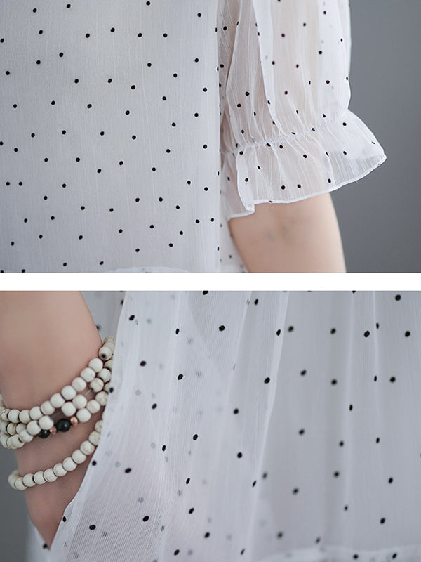 Polka Dot Split-Joint Loose V-Neck Midi Dress