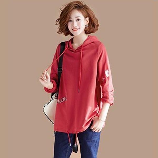2020 Korean Style Letter Embroidery Female Hooded Pullovers - Omychic