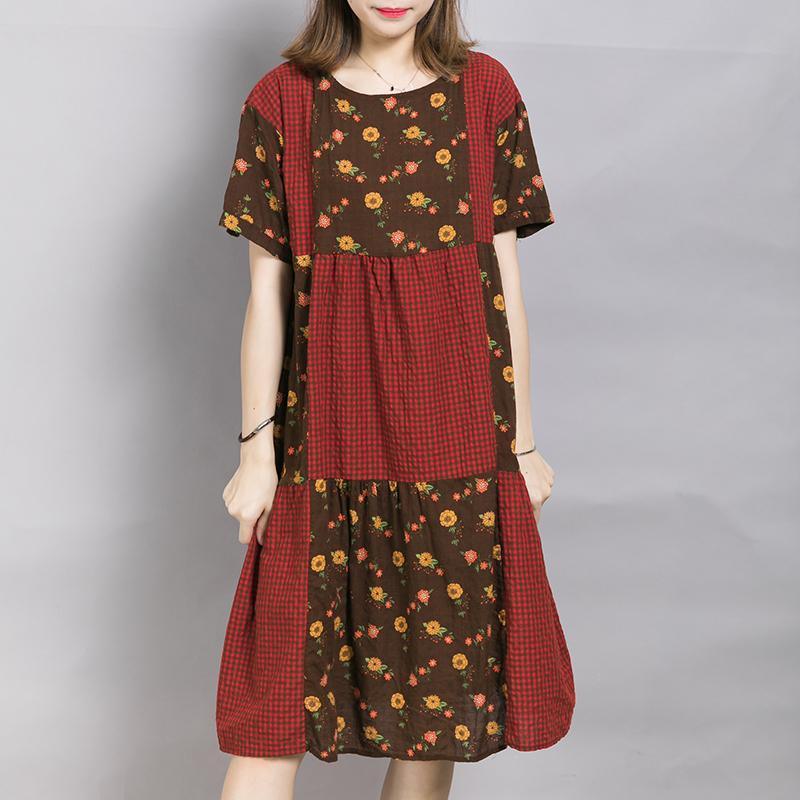 Casual Floral And Plaid Pattern Midi Dress - Omychic