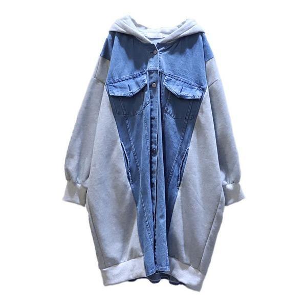 Patchwork Hit Color Dress Women Fashion New Style Temperament All Match Hooded Collar Dress - Omychic
