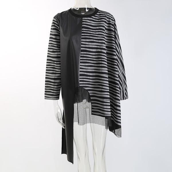 Patchwork Striped Irregular Sweatshirt Fashion New Style Temperament All Match Sweatshirt - Omychic