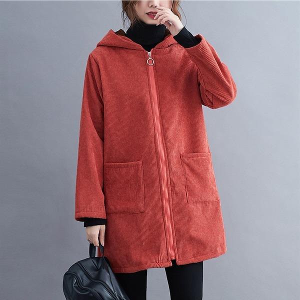 plus size hooded corduroy vintage casual loose autumn winter jacket clothes women Coat - Omychic