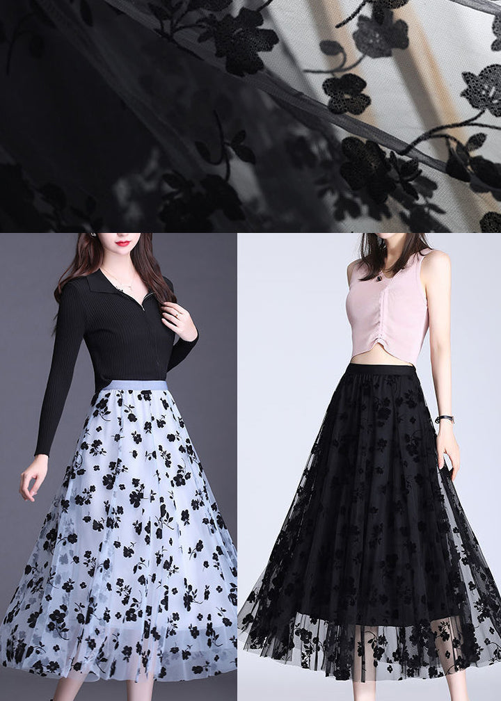 French Black Elastic Waist Print Pencil Spring Skirt