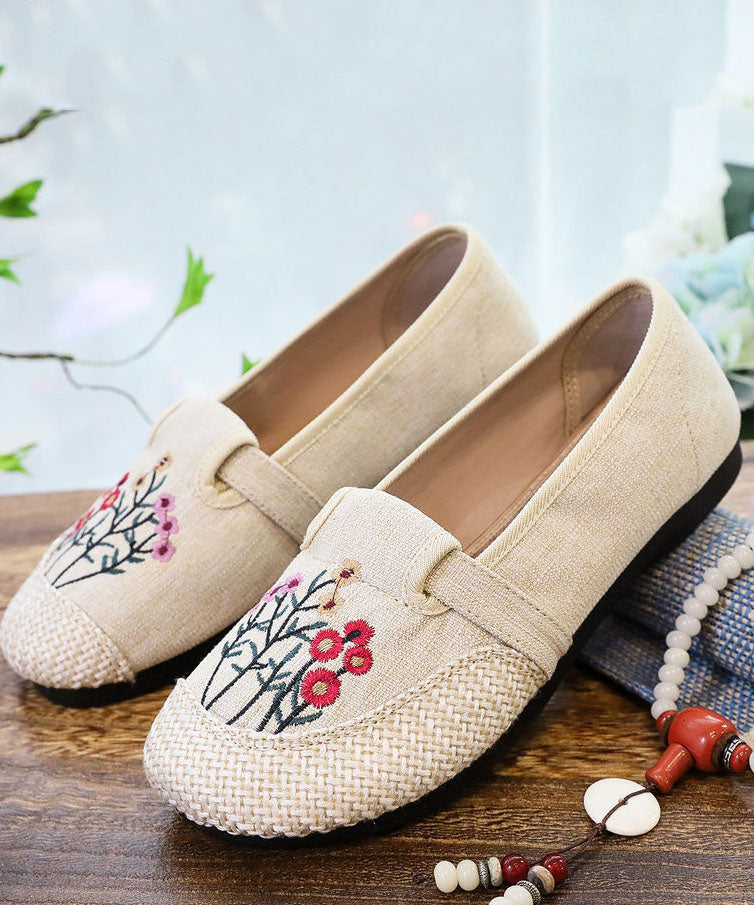 Casual Beige Embroideried Flat Shoes For Women Splicing Flat Feet Shoes