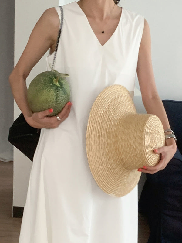 Loose Casual Solid Color Midi Dress Sleeveless