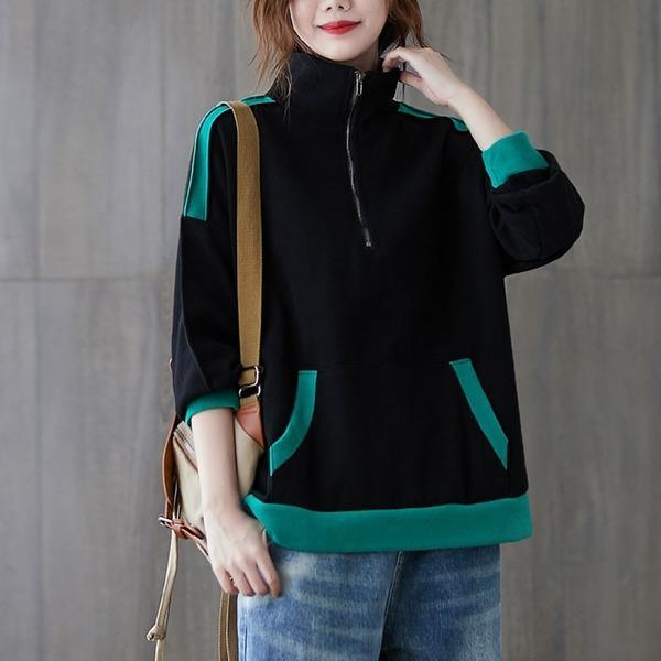 Winter Simple Style Vintage Turtleneck Loose Female Cotton Pullovers Hoodies - Omychic