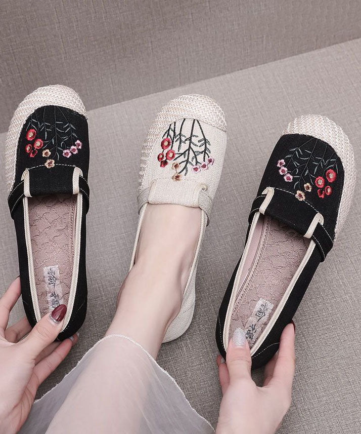 Casual Beige Embroidered Flat Shoes For Women Splicing Flat Feet Shoes