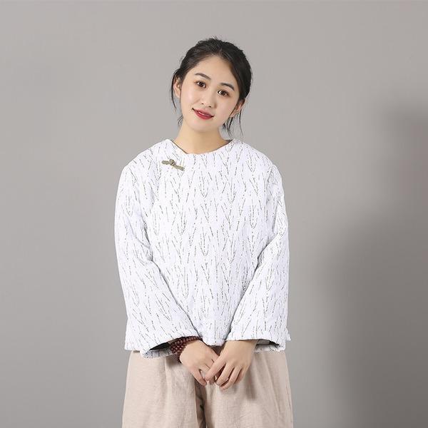 Floral Print O-neck Thick Cotton Quilt 2020 New Casual Vintage Long Sleeve All-match Women Tops - Omychic