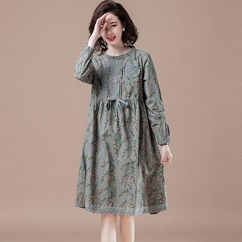 Plus Size Women Casual Dress New 2020 Autumn Vintage Floral Print 100%  Elegant Dresses - Omychic