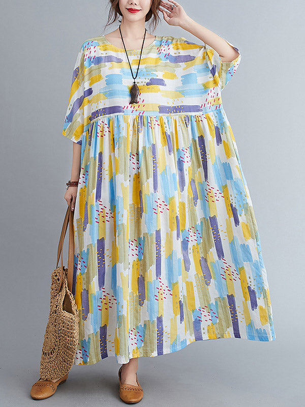 Women Summer Original Print Round-Neck Dress