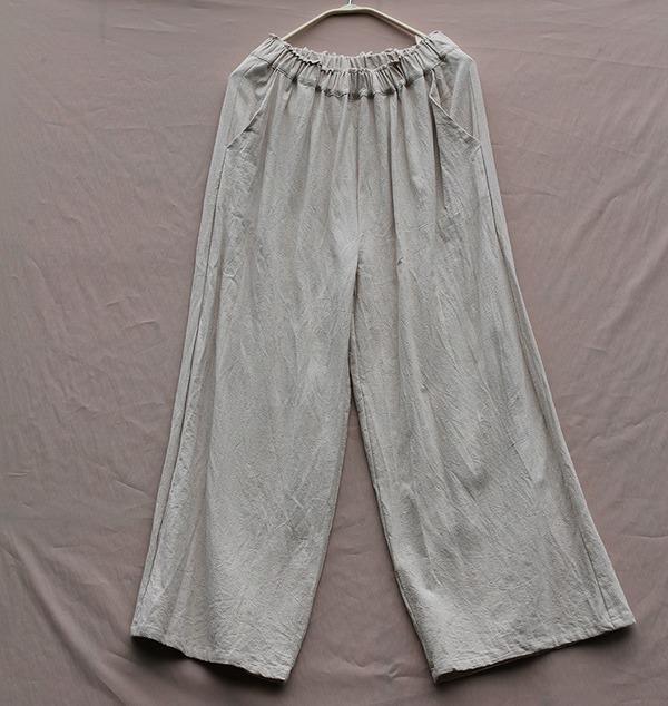 Elastic Waist Wide Leg Pants Ladies Vintage Cotton Linen Trousers - Omychic