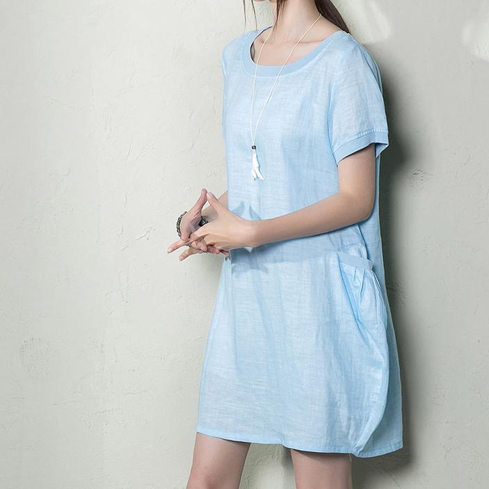 baby blue linen shift dress plus size sundress linen shirt blouse summer - Omychic